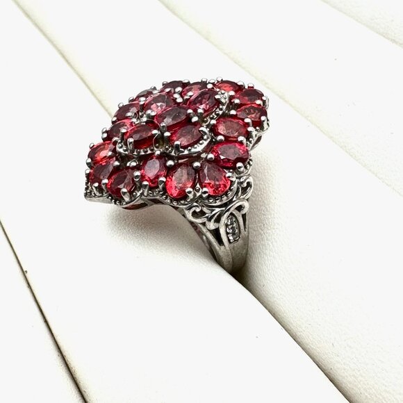 D Joy Red Ruby Cluster Sterling Silver Ring Size 6 - Picture 4 of 4